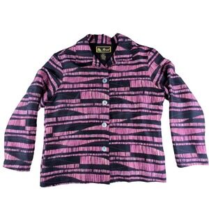 Mirasol 100% Silk Red And Black Stripe Blouse Mother Of Pearl Buttons Size Small